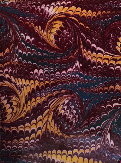 Papel jaspeado del interior de la portada del libro, Las serpientes de Australia, un catálogo ilustrado (1869) de Thomas Richards